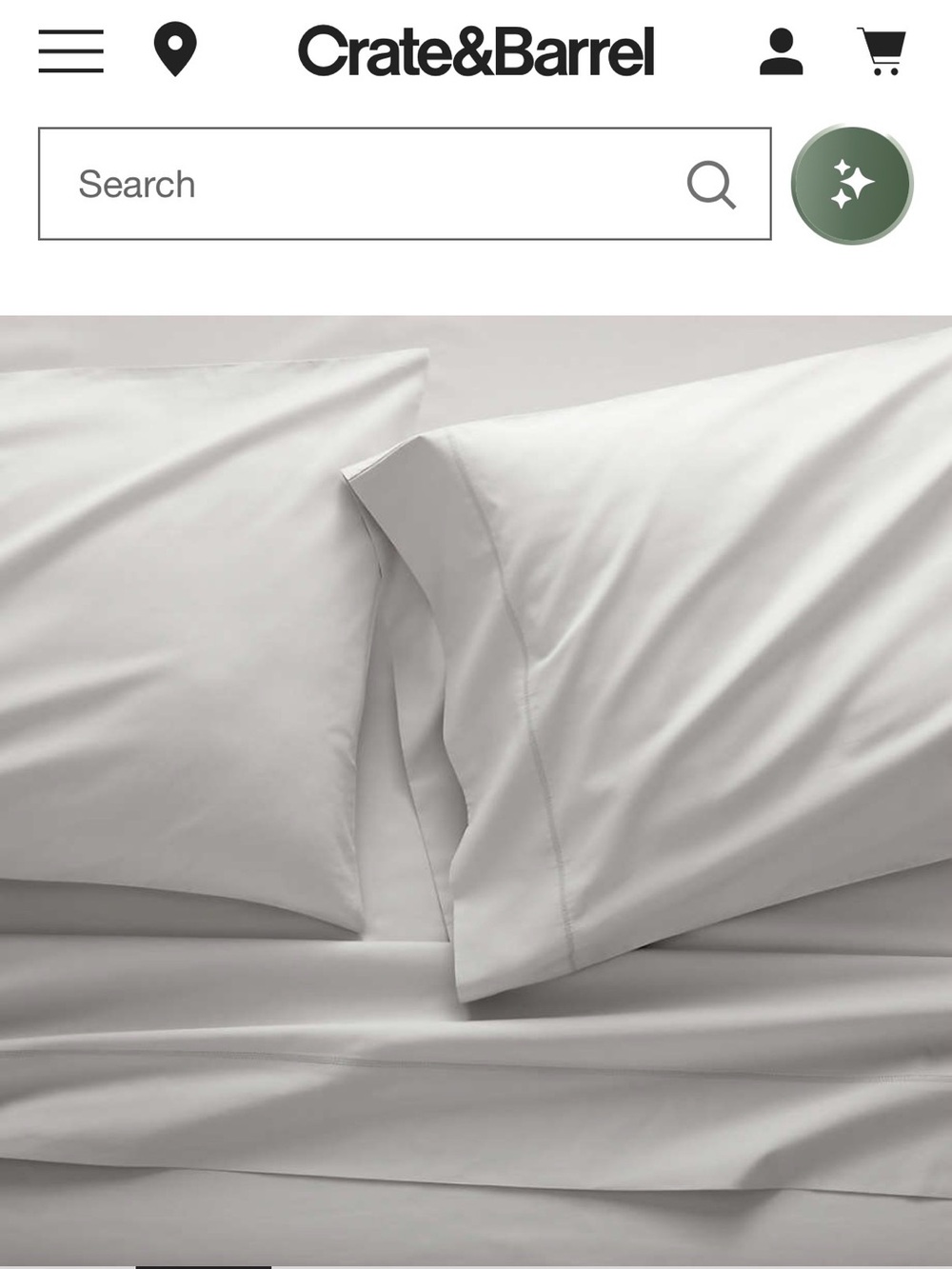 Crate & Barrel - Cotton Percale King Sheet Set - Dove Grey